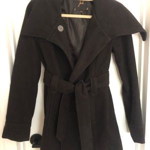 Jack by BB Dakota Black Belted Thigh Length Coat